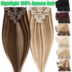 UK CLEARANCE 100% Human Hair Extensions Clip In Real Remy Hair FULL HEAD Caramel - Picture 1 of 87