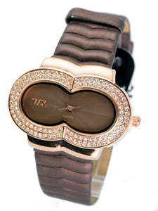 VISAGEXCHANGE:WOMENS BROWN COLOR LEATHER BAND CURVROUND CASE QUARTZ ANALOG WATCH - Picture 1 of 4