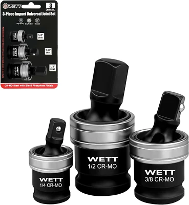 3-Piece Impact Universal Joint Socket Set, CR-MO Steel, 1/2", 3/8", 1/4 - Image 1 of 4