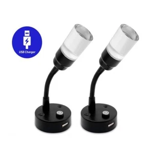 2-Pack USB Port LED Bedside Reading Light Flexible Desk Wall Lamp 12V Switched - Bild 1 von 8