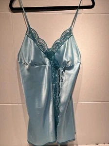 Vintage Y2K M Victoria’s Secret Angels Satin Laced Babydoll Lingerie Blue - Picture 1 of 9