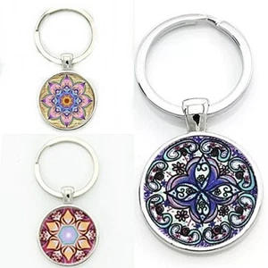 Mandala Pattern Silver Key Ring Secure Keys Holder Car Home Work Office - Picture 1 of 4
