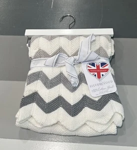 Silvercloud Cotton Shawl White/grey Blanket for Pram Moses & Cot 70x90cm NEW - Picture 1 of 3