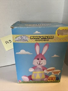 Gemmy Osterhase mit Osterei luftgeblasen aufblasbar neu im Karton 4 Fuß Groß - Bild 1 von 3