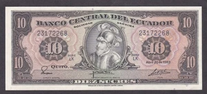 [UNC] 1983 Ecuador 10 Sucres P-114b [B2] - Bild 1 von 2