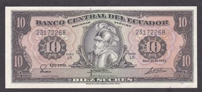 [UNC] 1983 Ecuador 10 Sucres P-114b [B2] - Image 1 of 2
