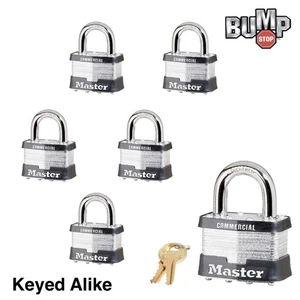 Master Lock Padlock -  Six (6) Keyed Alike Locks 5NKA-6 w/Bump Stop Technology - Picture 1 of 4