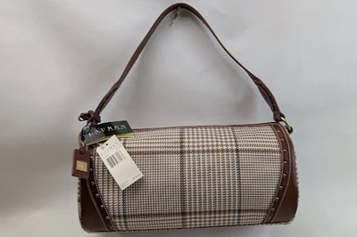NWT Y2K Lauren Ralph Lauren Houndstooth Barrel Shoulder Bag Brown Cream NEW /OLD - Image 1 of 4