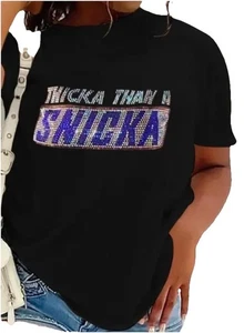 Thicka Than A Snicka schwarzes Kurzarm T-Shirt mit Grafikdruck Damen Größe M - Bild 1 von 8
