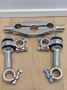 Harley Chrome Springer Top Fork Clamp Dog Bone Risers - Picture 1 of 7