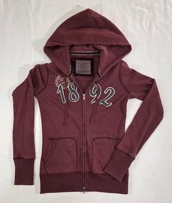 Sudadera con capucha vintage Y2K Abercrombie & Fitch cremallera completa 1892 granate para mujer mediana Foto 1 de 4