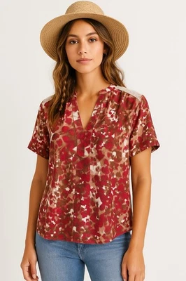 Energe World Wear Mujer Grande Rojo Marrón Floral Manga Corta Encaje Cuello en V Boho Foto 1 de 4