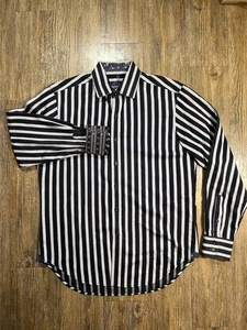 Camicia Robert Graham viola nera manica lunga M modello astratto polsino infradito uomo - Foto 1 di 13
