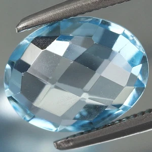 Natural Sky Blue Topaz 2.21ct t.w 9.1x7.1mm Oval🏁Checkerboard Cut, Brazil - Picture 1 of 4