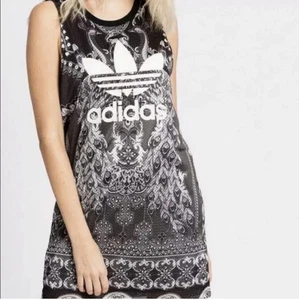 ADIDAS ORIGINALS Pavao Tank Dress Womens XS Black Peacock Sleeveless Mesh Mini - Picture 1 of 9