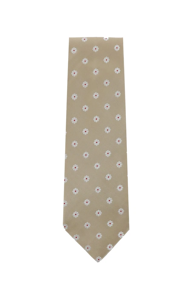 Cesare Attolini Beige Floral Silk Tie (1513) - Image 1 of 4