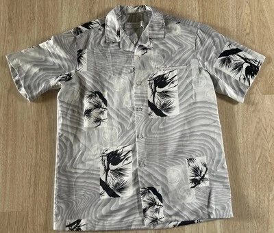 Vintage Mark Raysten Malihini Aloha Shirt Size L Gray Japanese Garden Hawaii - Image 1 of 4