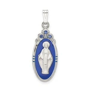 Sterling Silver Satin & Diamond-Cut Epoxy Crystal Miraculous Medal Pendant - Picture 1 of 4