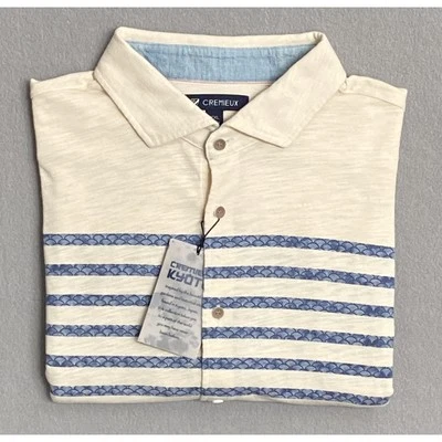 Daniel Cremieux Men's XXL Long Sleeve Button Up Polo Shirt Cream Blue Stripe NEW - Image 1 of 4