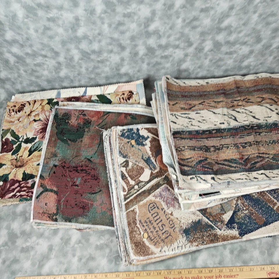 12 lb Lot ~105 Vintage Upholstery Fabric Samples 17x13 Tapestry Swatches Craft - Image 1 of 4