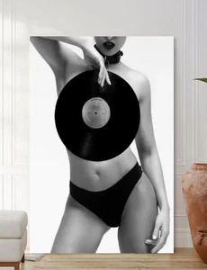 Sexy Frau Schallplatte Vinyl Mode Kunst Leinwand Bild - gerahmter Druck - Poster Papier - Bild 1 von 25