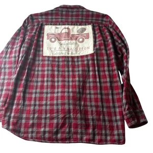 Mens XL Southern Roots Flannel Shirt Tailgating Truck Red Gray Plaid - Picture 1 of 11