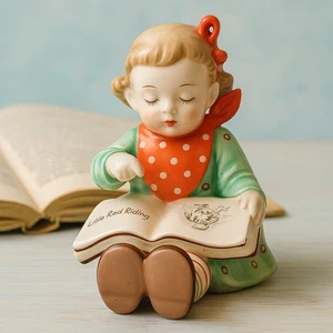 Figurina bambina vintage made in Japan Cappuccetto Rosso libro di fiabe anni 50 carina - Foto 1 di 9