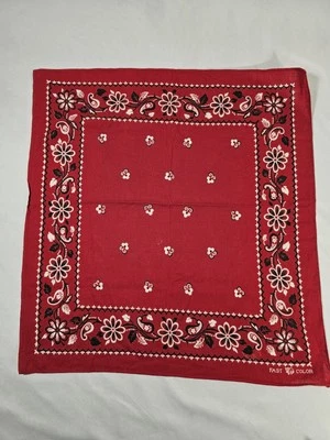 Vintage Elephant Trunk UP Fast Color Bandana Red White Paisley Rare Flowers  - Image 1 of 4