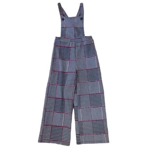Girls Overall Plaid Houndstooth Glen Plaid Size 7 Black Cream Pink Academia Fall - Picture 1 of 4