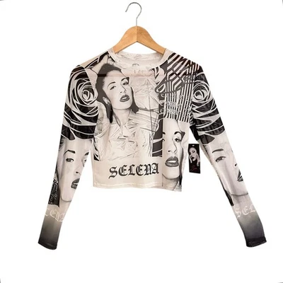 NWT Selena Mesh Cropped Long Sleeve Top Sz Medium - Image 1 of 4