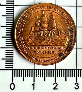 X433:  1905 Admiral Lord Nelson Medal: struck from  HMS Victory salvaged COPPER - Picture 1 of 3