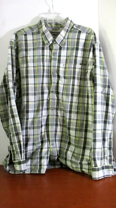 EDDIE BAUER Green & Gray Plaid NYLON BLEND BUTTON DOWN SHIRT ~ Men's XL - Picture 1 of 5