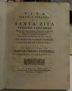 Libro legatura VITA VIRTU' MIRACOLI S.ZITA VERGINE DI LUCCA 1752 reliquia relic - Foto 1 di 7