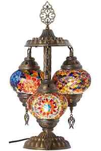 Turkish Glass Brass Mozaik Lamp Colorful Table Bedside Handmade Globe Height 20"