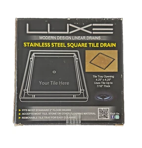 Luxe 18GA Stainless Steel Square Tile Drain 4.25" x 4.25" Tile Opening, NIB - Picture 1 of 3
