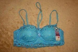 Blue 32/70 Bra w shiny designs, halter strap & shiny bow with charm - Picture 1 of 3