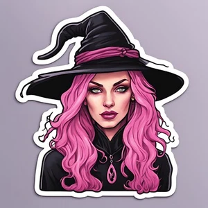 Trending Pink Hair Witch Sticker 3”x2.3” - Picture 1 of 1