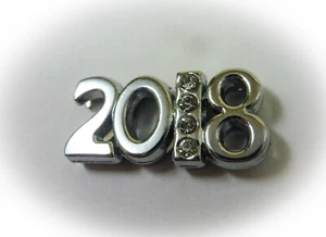 Damen Schiebe Slider Charm für Armband Jahreszahl 2018 Strass silberfarben - NEU - Bild 1 von 1