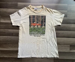 VINTAGE The Far Side T-Shirt Mens L White Vegetarians Hunt Comic 80s Distressed - Picture 1 of 12