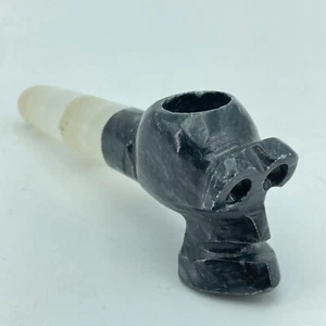 Skull Face Black Marble Stone Smoking Pipe Carved Gothic Horror 4.5in Mexico New - Picture 1 of 8