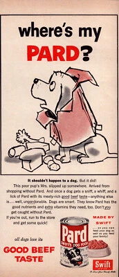 Pard Swift's Dog Food Cartoon Puppy Good Beef Taste Vintage Print Ad 1956 - Image 1 of 4