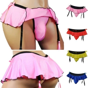 Mens Sexy Sissy Panties Girly Skirted Thongs With Garter Crossdressing Underwear - Picture 1 of 35