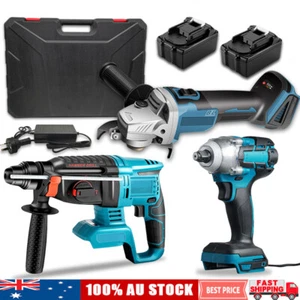 Cordless Brushless 7Pcs Combo Kit 2X 3AH Impact Wrench Grinder Hammer Drill Tool - Picture 1 of 28