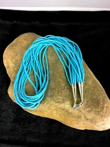 Southwestern Blue Turquoise Heishi 10St Sterling Silver Necklace 19” 8872 - Picture 1 of 12