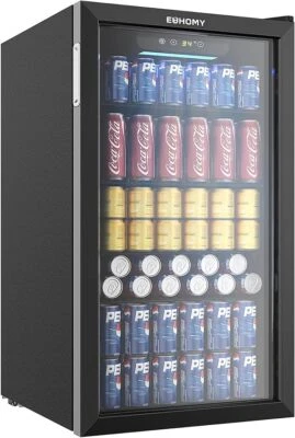 EUHOMY Beverage Refrigerator Cooler, 126 Can with Glass Door, Shelves