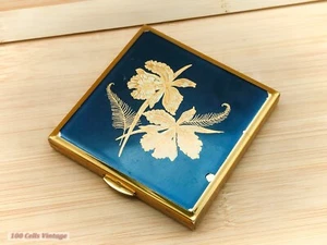 Kigu Black and Gold Floral-Vintage Ladies Powder Compact-1te - Picture 1 of 6