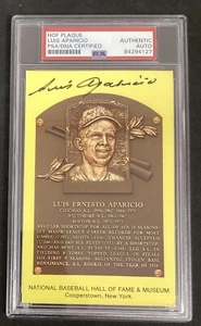Luis Aparicio Signed Gold Plaque HOF Postcard Yellow Orioles Autograph PSA/DNA 3 - Picture 1 of 3