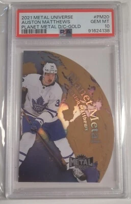 2021-22 Skybox Metal Universe Planet Metal Gold Die-Cut Auston Matthews PSA 10 - Image 1 of 2