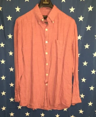 J. Peterman Raspberry Pink Safari Shirt - long sleeve 100% Linen, Shell Button - Image 1 of 4