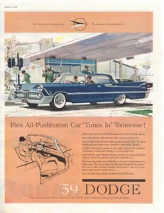 Anuncio publicitario impreso vintage Dodge 1959 todo pulsador car tunes in tomorrow - Imagen 1 de 1